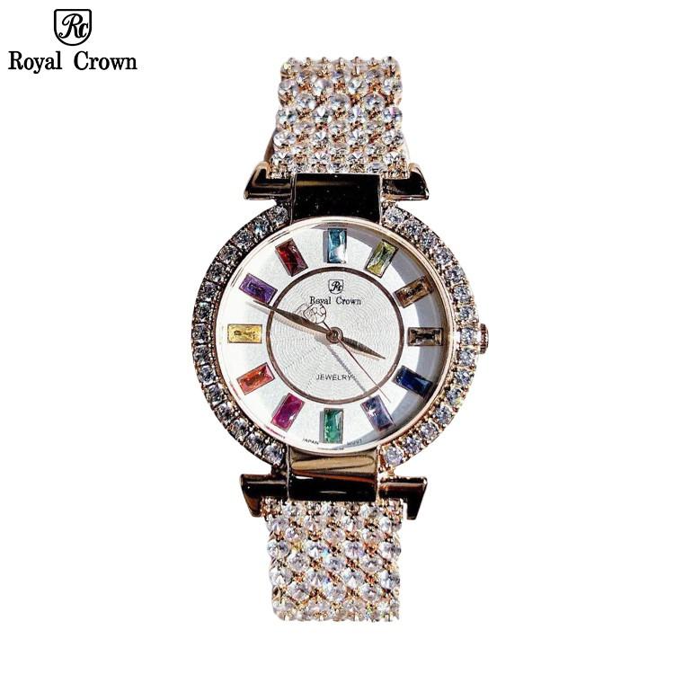 Đồng Hồ Nữ Chính Hãng Dây Kim Loại Royal Crown 4604 Đính Đá Chống Nước Chống Xước