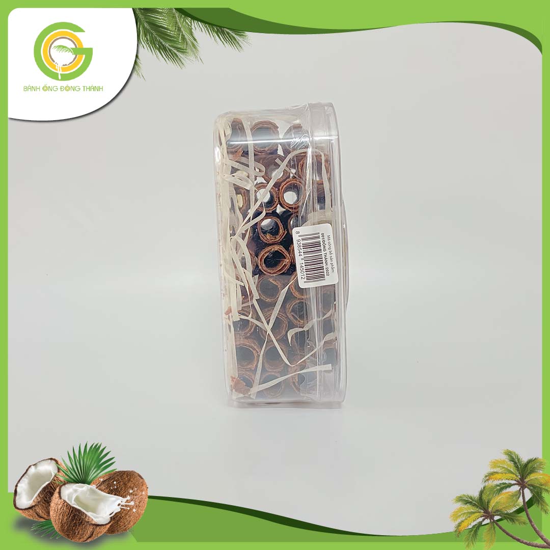 Bánh ống ca cao Đông Thành thơm ngon - Bánh ống xứ dừa dạng hộp vuông - Đặc sản Bến Tre hộp bánh ống dừa