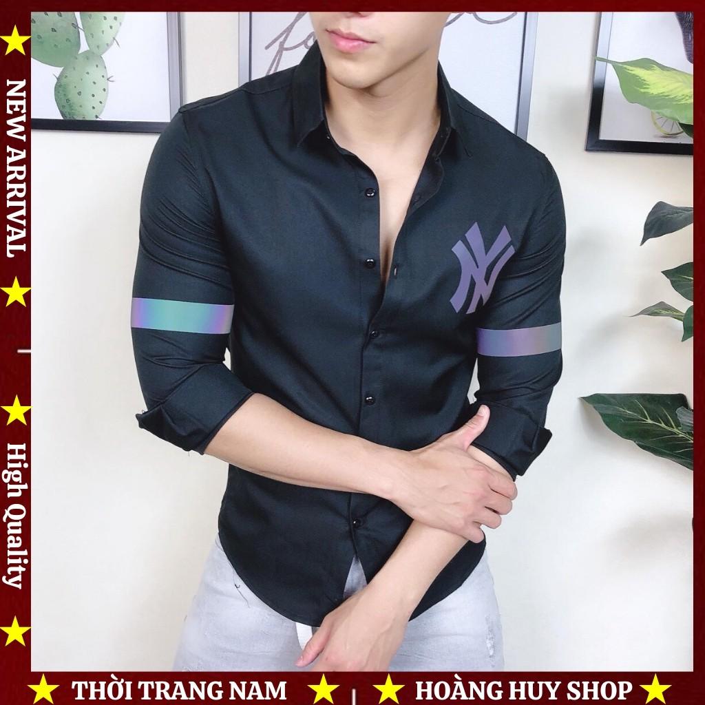 Áo Sơ Mi Nam Dài Tay H&amp;H-SM06 In Logo Chữ Phản Quang Chuẩn Đẹp 2 Màu - Hoàng Huy