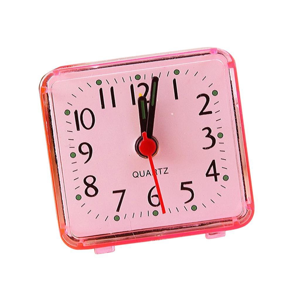 2X Mini Square Quartz Clock Travel Alarm Clock Bedroom Home Table Clock Pink