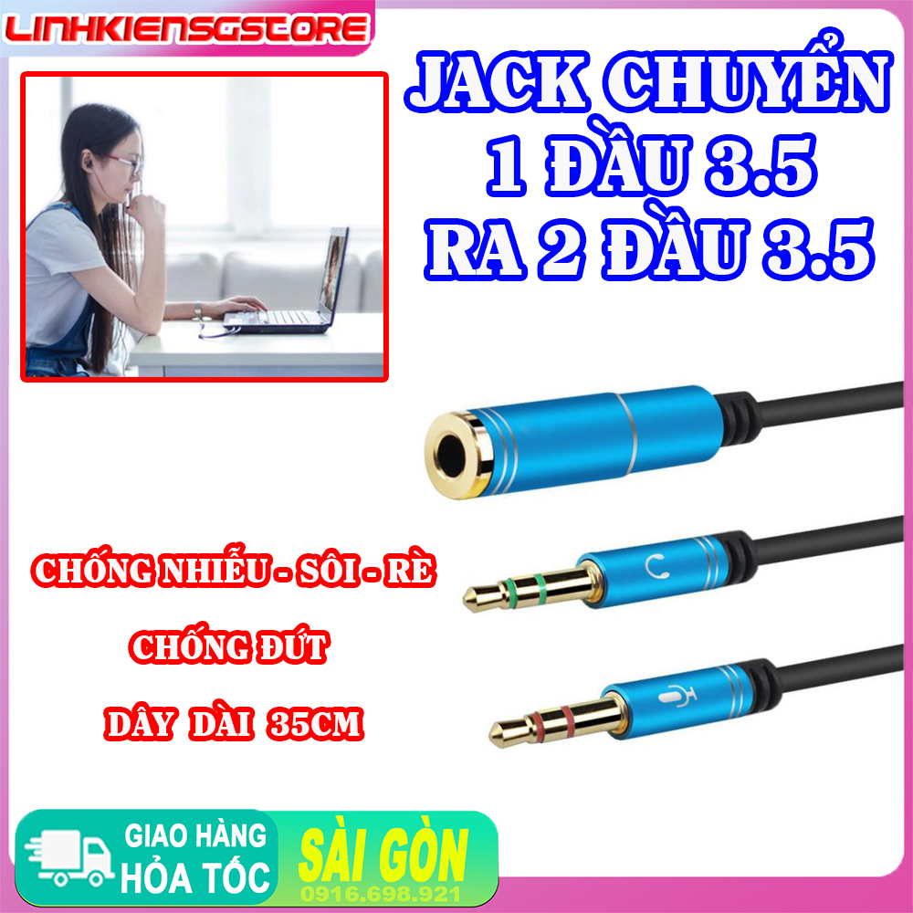 Jack dây chuyển 2 đầu 3.5 audio và Micro ra 1 đầu 3.5 cho PC laptop