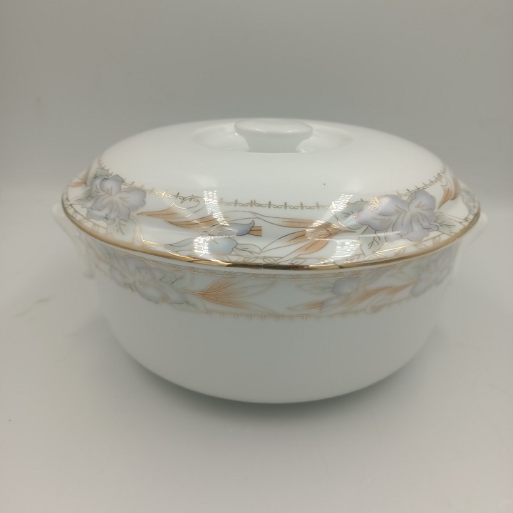Âu sứ 2 tai có nắp nắp đậy decor hoa dây viền vàng cao cấp