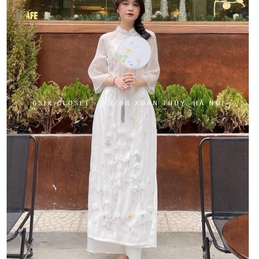 Áo Dài Dạ Tiệc Cách Tân Thiết Kế Tay Lỡ Đính Hoa Siêu Xinh Cho Các Nàng, A17
