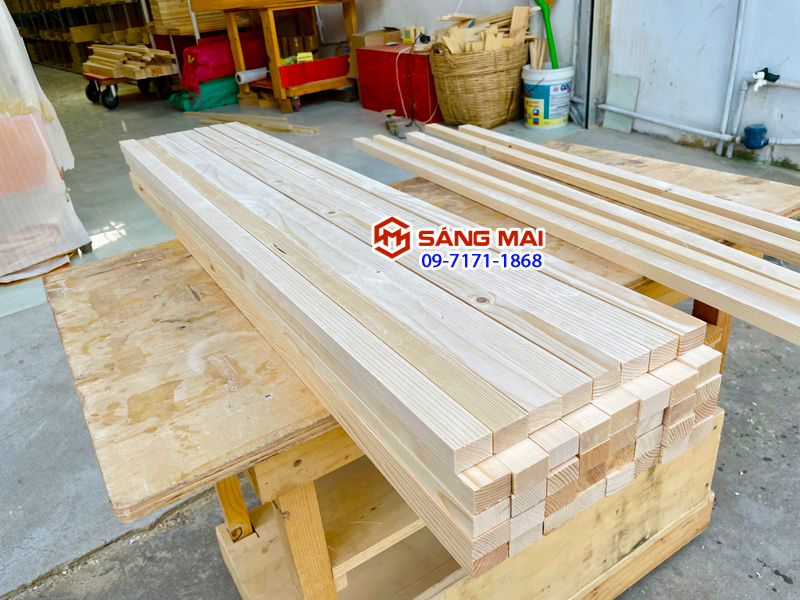 Thanh gỗ thông 2cm x 3cm x dài 1m + láng mịn 4 mặt