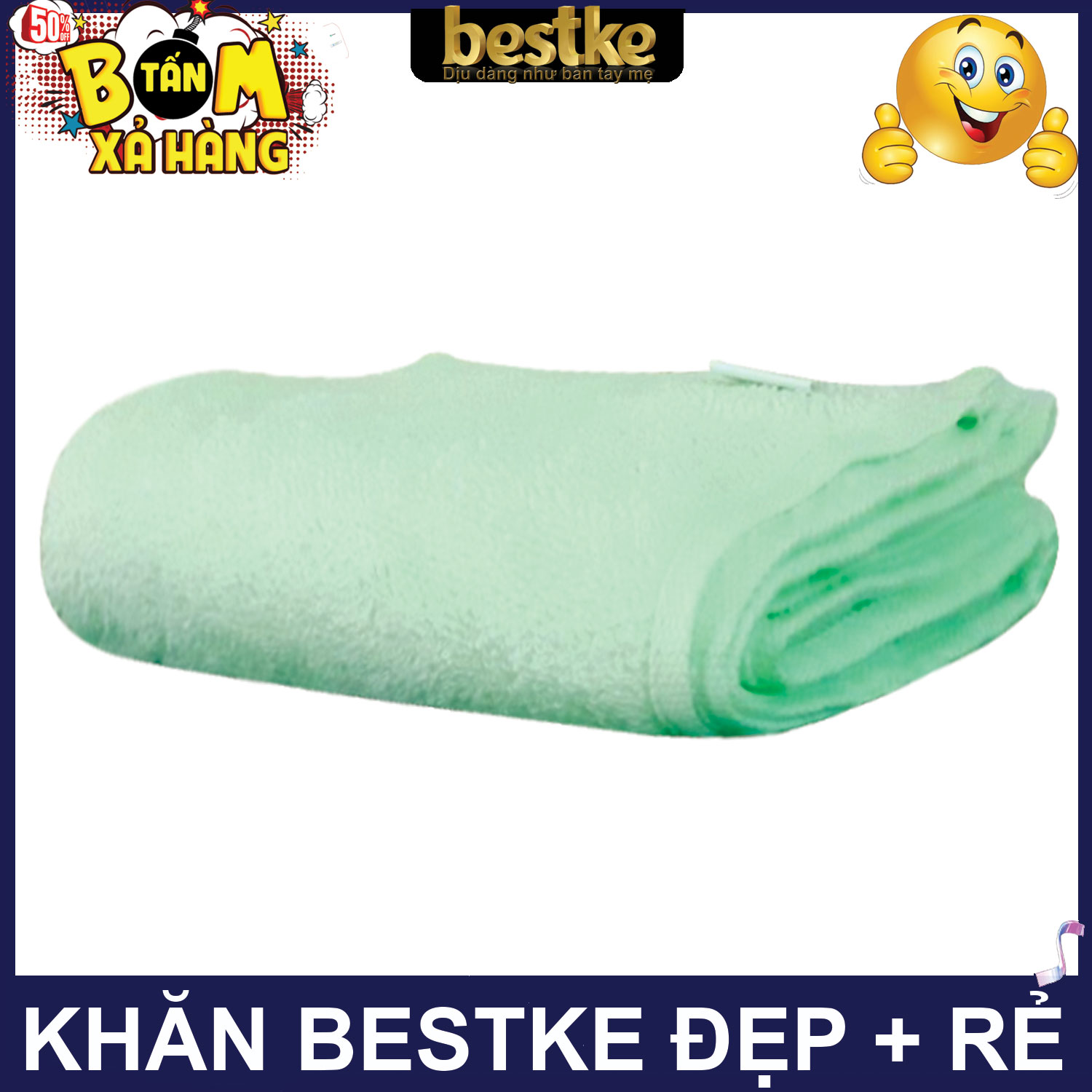 Towels, Khăn gội bestke 100% cotton, màu xanh nõn chuối, KT 83*33cm