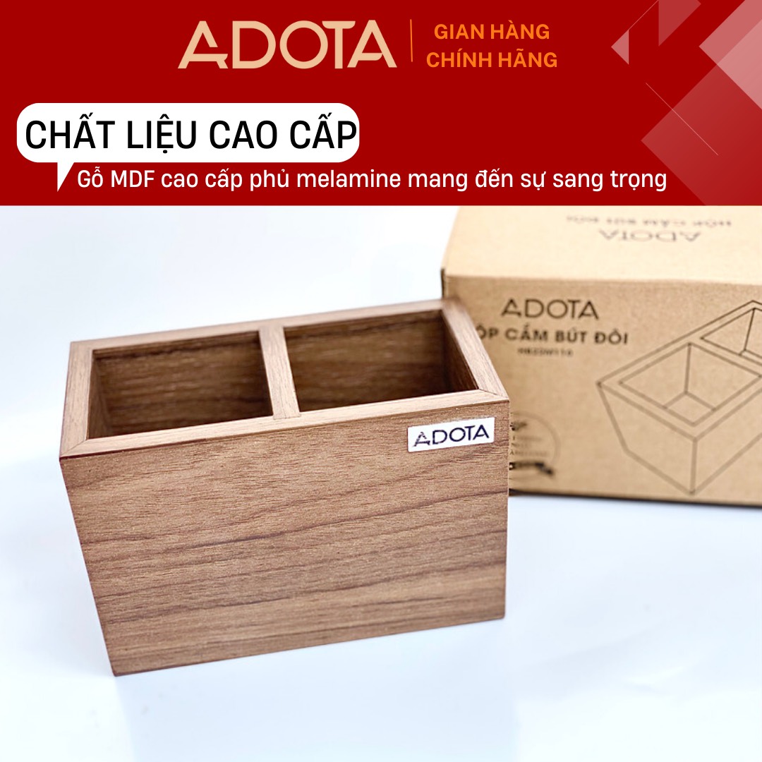 Hộp cắm bút đôi bằng gỗ, ống đựng bút để bàn làm việc cao cấp phong cách sang trọng ADOTA HB22M110