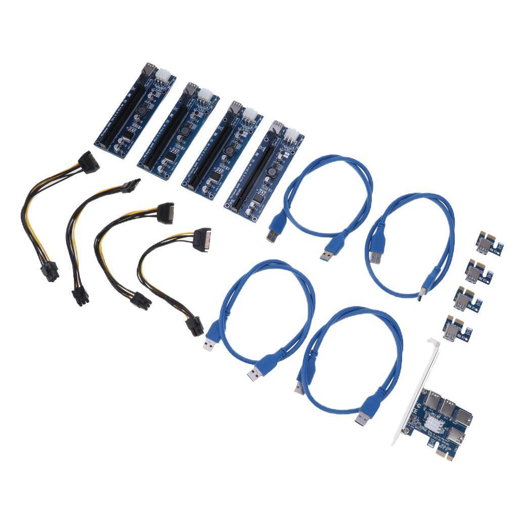 PCIE Riser 1X to 16X Graphics Extension - for GPU Mining Powered Riser Adapter Card, with USB 3.0 Cable, Electrical Main