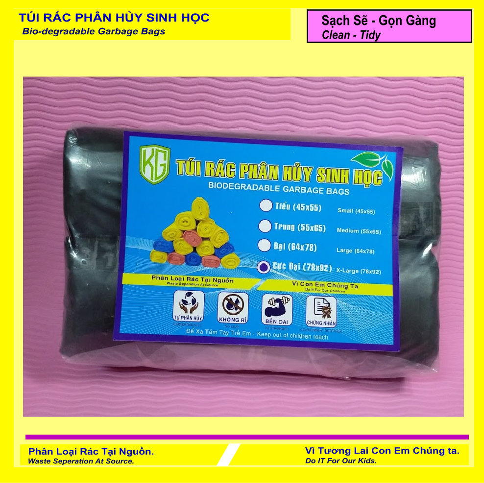 Set 1 Kí Bao Rác Tự Hủy Sinh Học - Phân Hủy Sinh Học - Dạng Cuộn - 4 Size - MÀU ĐEN / Set 1 Kilograms Of Bio-degradable Trash Bags - In Rolls - 4 Sizes - COLOR BLACK