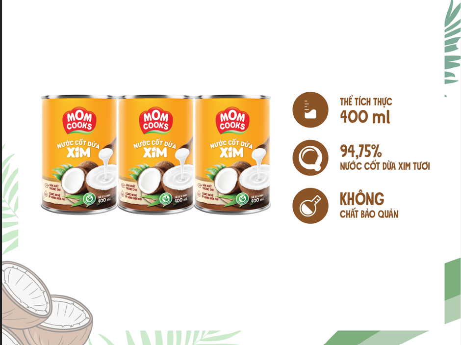 Combo 3 lon Nước cốt dừa MomCooks 400ml/lon