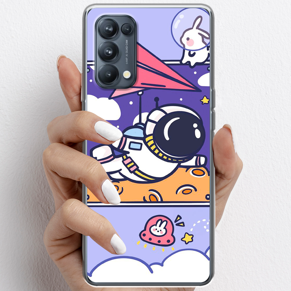 Ốp lưng cho Oppo Reno5, Reno5 Pro nhựa TPU mẫu Phi hành gia tím