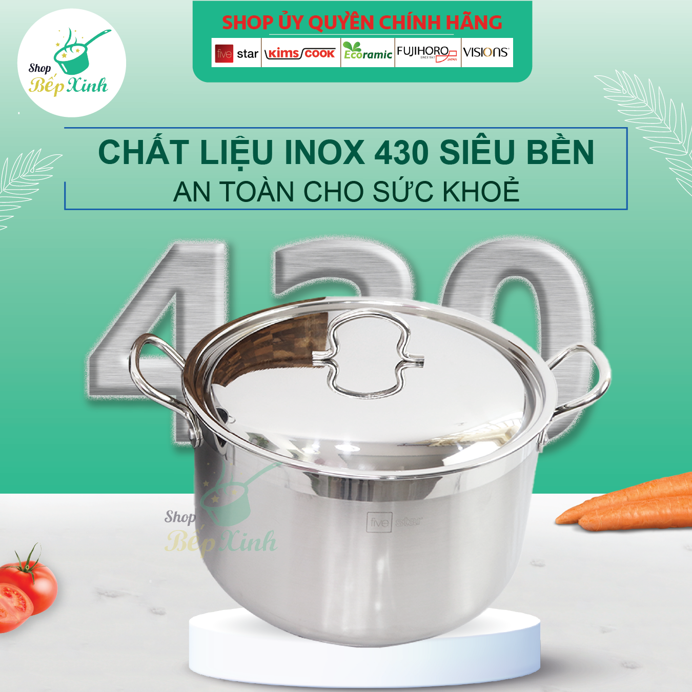 Nồi luộc gà inox 430 Fivestar N28-3D nắp inox ( 28cm ), tặng 2 muỗng canh, 3 đáy bếp từ , gas, hồng ngoại