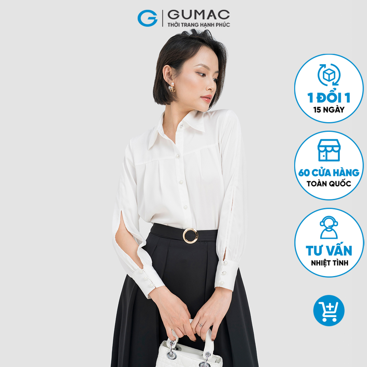 Áo sơ mi nữ tay dài xếp ly thanh lịch thời thượng GUMAC AD04018