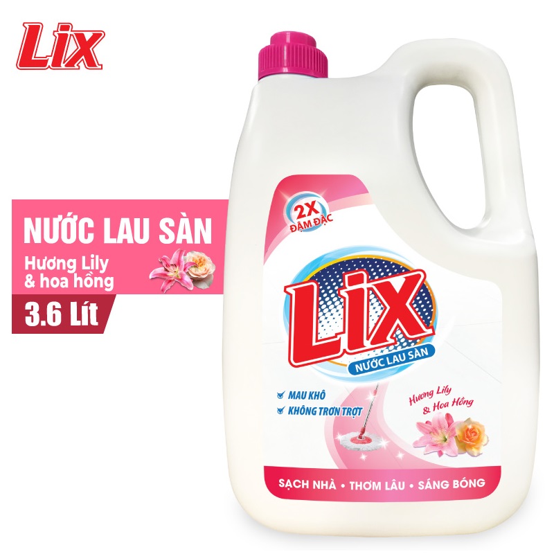 Nước lau sàn Lix hương lily và hoa hồng 3.6 lít LL360