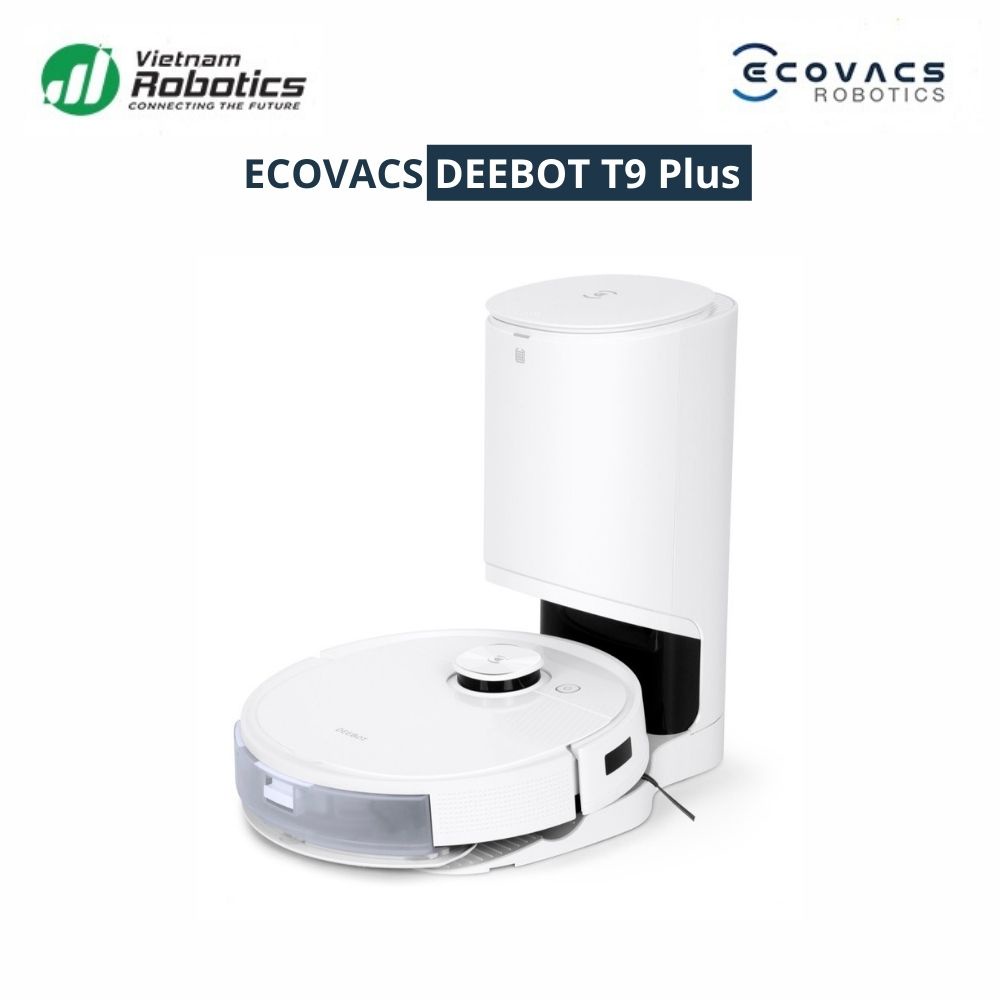 Robot hút bụi lau nhà Ecovacs Deebot T9 Plus - Trắng Bản Quốc tế - App Tiếng Việt, hàng nhập khẩu chính hãng full VAT, bảo hành chính hãng 24 tháng bởi Vietnam Robotics, lực hút 3000Pa, thời gian hoạt động 3 giờ liên tục