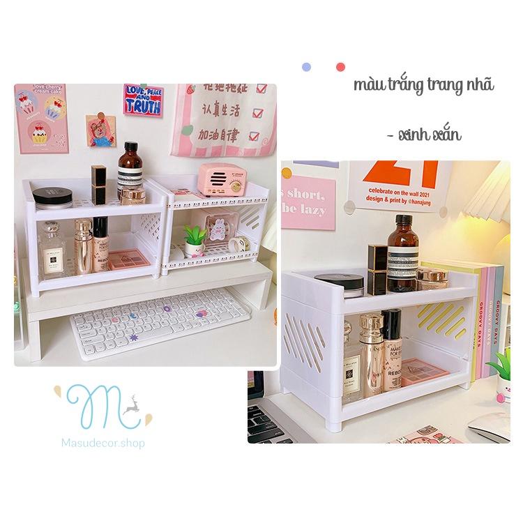 Kệ nhựa 2 tầng mini đựng đồ gọn nhẹ dùng decor bàn học, phòng bếp