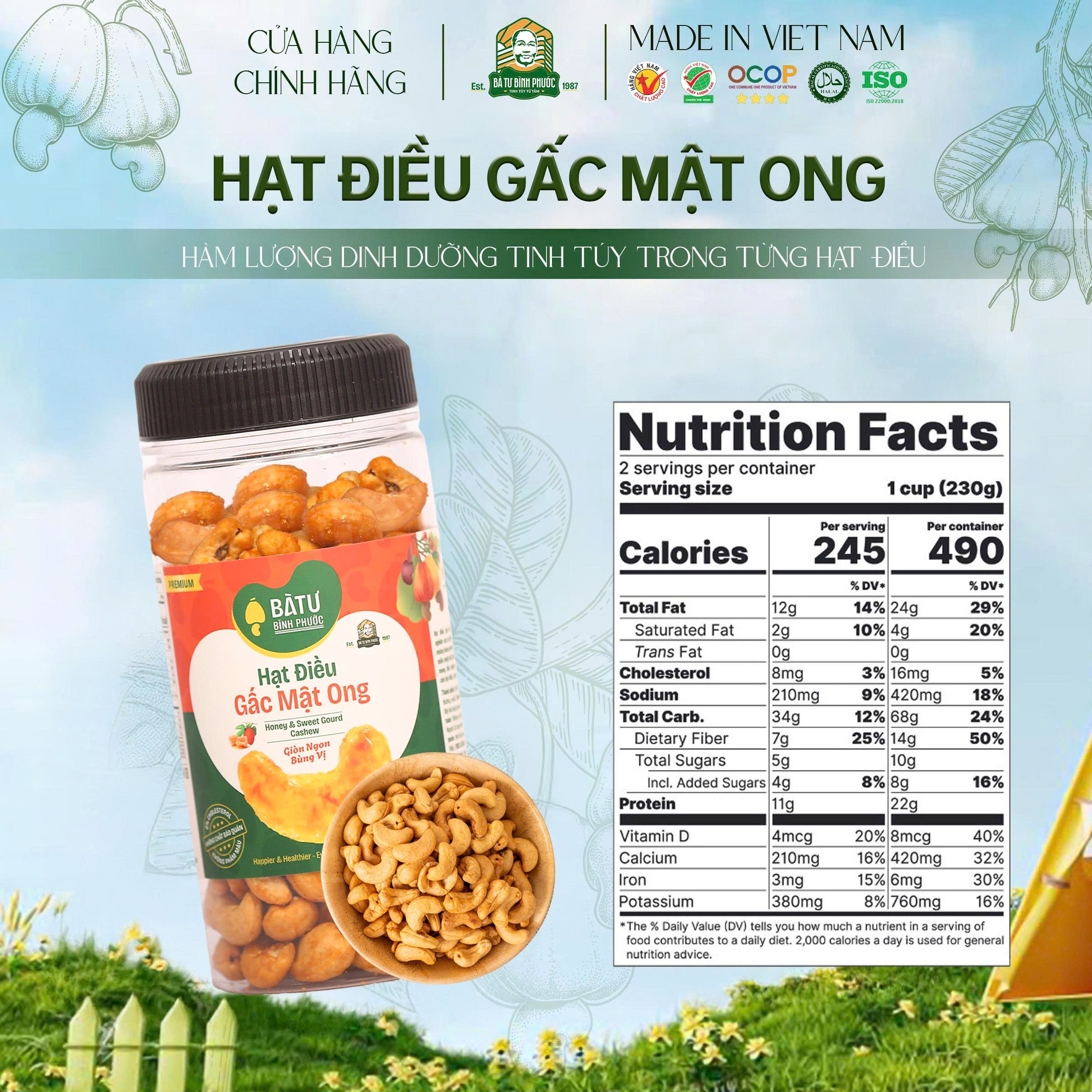 Hạt Điều Gấc Mật Ong Bình Phước 200g -  Giòn Rụm, Đậm Vị Tự Nhiên