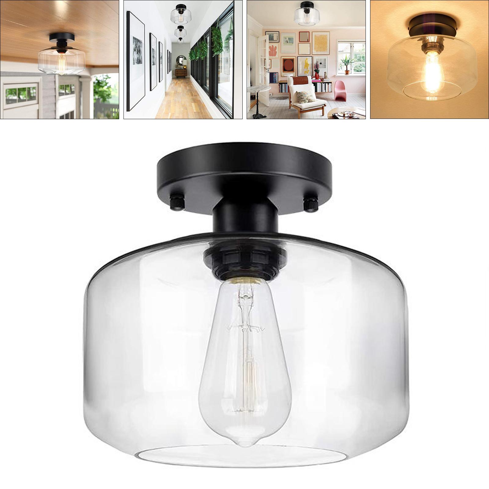 Industrial Ceiling Light Fixture with Clear Glass Shade, Semi Flush Mount Ceiling Light for Hallway, Entryway, Cafe, Bar, Corridor, Porch,Passway