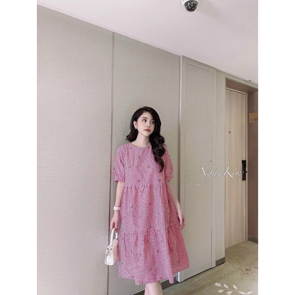 Váy bầu kẻ sọcthiết kế sang chảnh mặc đi làm đi chơi đều được