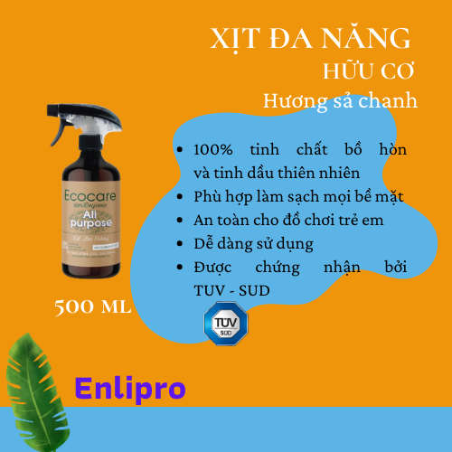 Ecocare- xịt đa năng tinh dầu sả chanh - 500ml