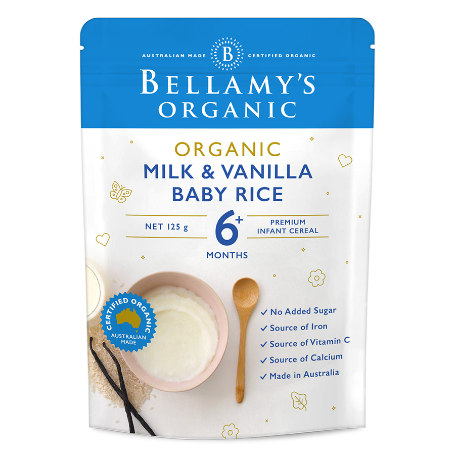 Bột Dinh Dưỡng Ăn Dặm Hữu Cơ Gạo, Sữa, Vanilla Bellamy's Organic (125g)