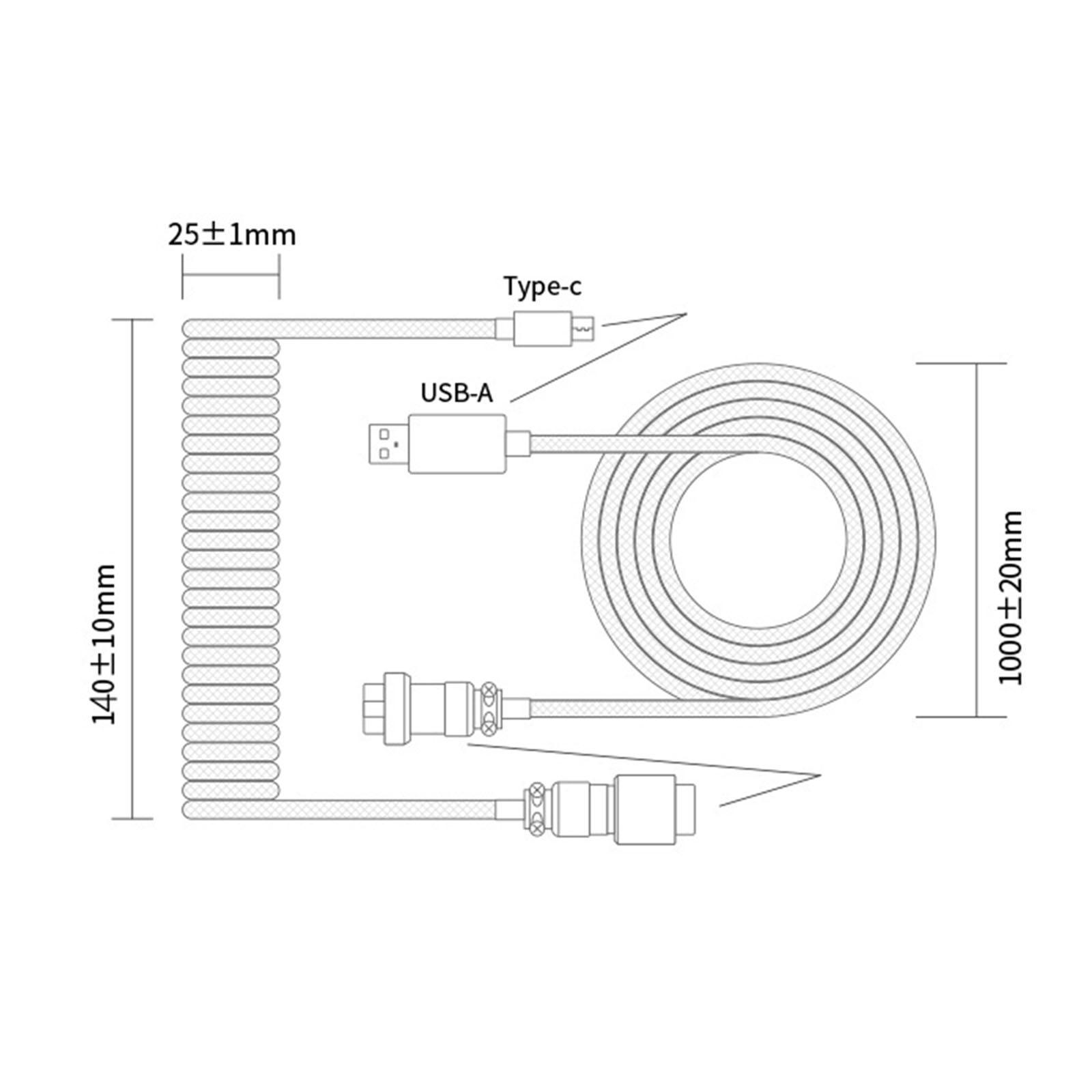 USB Type C Cable Charging Type C to USB Split Cable with Metal Connector for Mechanical Keyboard