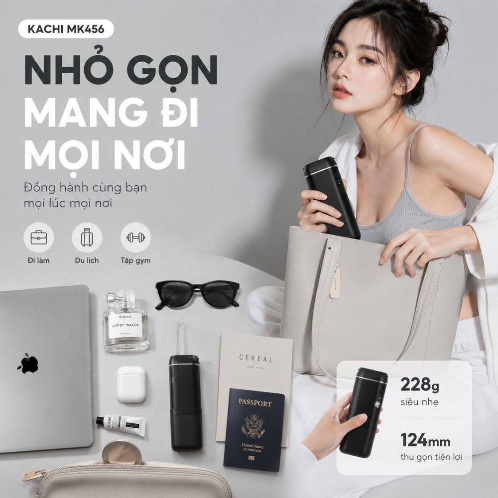 COMBO chăm sóc răng miệng toàn diện Kachi bàn chải điện làm sạch bề mặt răng + tăm nước làm sạch kẽ răng - hàng chính hãng