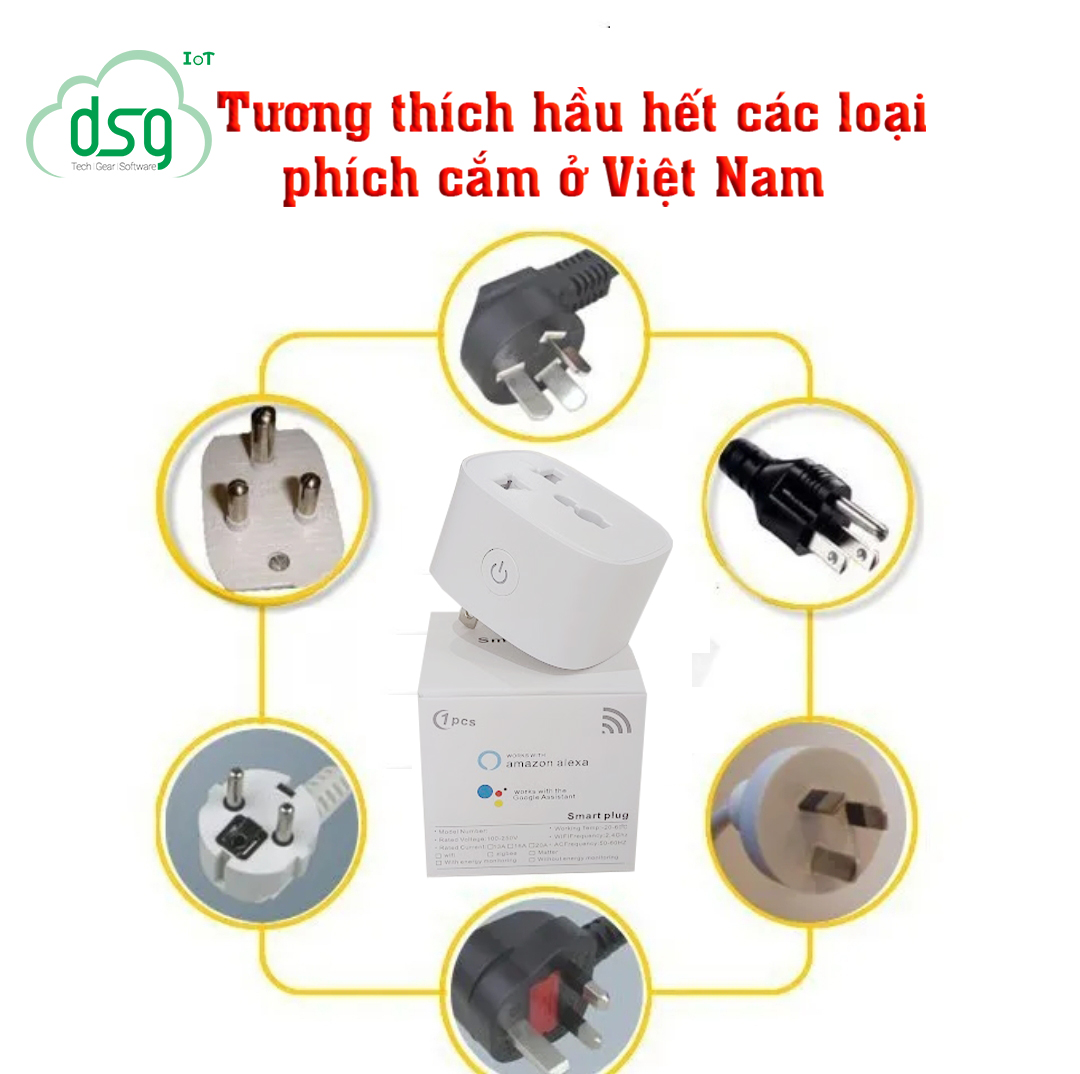 Ổ cắm điện thông minh wifi 16A, 3500W, điều khiển từ xa, đo tiêu thụ điện, hẹn giờ tắt mở, Smart plug Google & Alexa