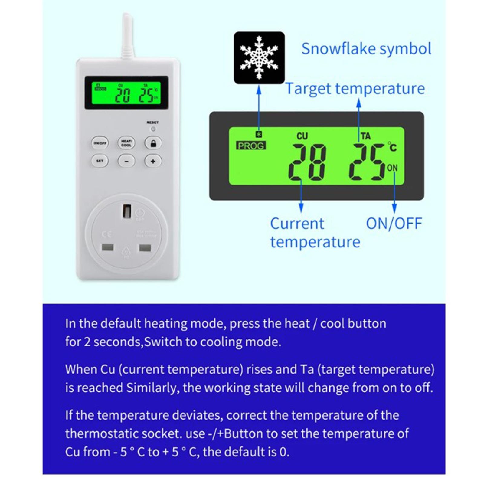 Wireless Temperature Controlled Outlet, Digital Plug in Thermostat Outlet Remote Control Temp Sensor Heating & Cooling Mode, Work with Heaters