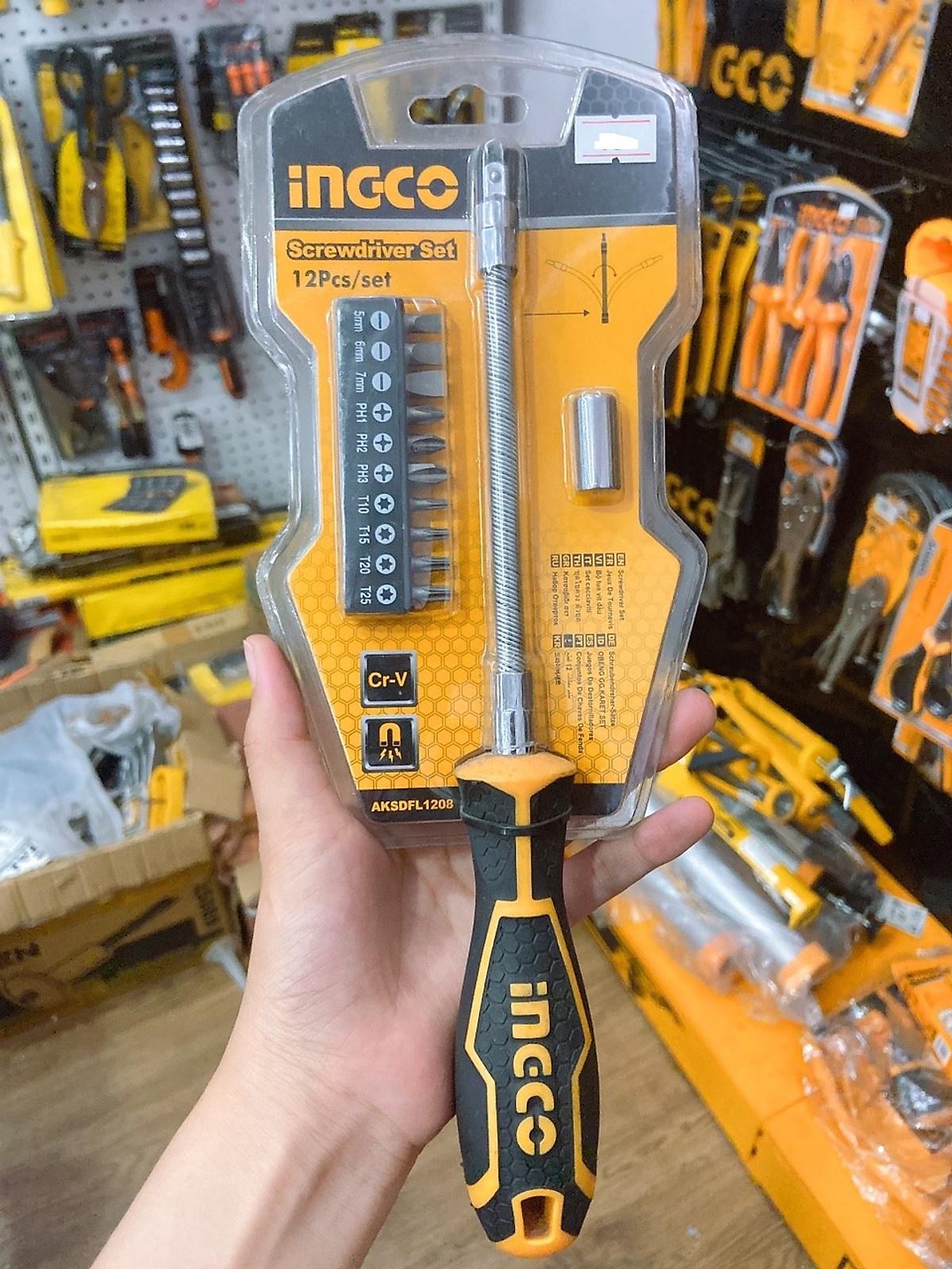 BỘ TUỐC NƠ VÍT ĐA NĂNG 12 CHI TIẾT INGCO AKSDFL1208 - HÀNG CHÍNH HÃNG