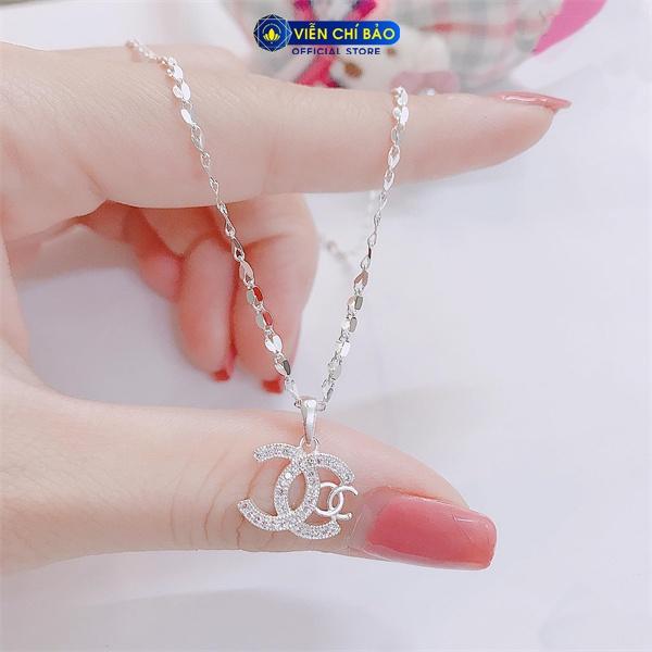 Dây chuyền bạc nữ xoắn mặt CC đính đá bạc S925 thời trang phụ kiện trang sức nữ Viễn Chí Bảo M400027 D400027