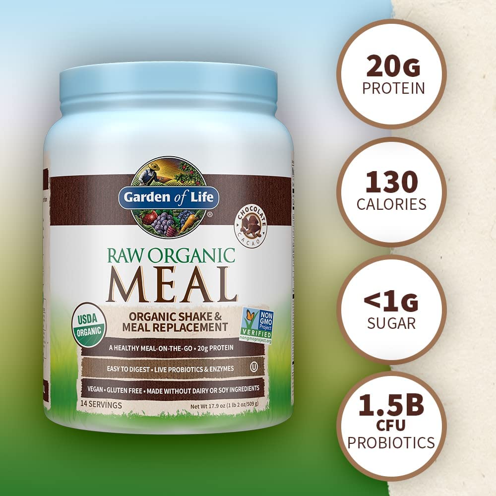 HŨ 509g BỘT ĐẠM HỮU CƠ NGUYÊN CHẤT - THAY BỮA ĂN - VỊ CHOCOLATE Garden of Life Protein Powder - Raw Organic Meal, ĂN KIÊNG, EAT CLEAN, KETO , GYMER