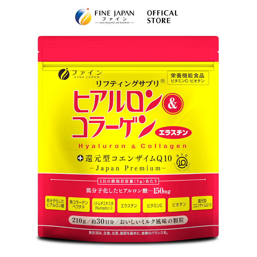 Bột uống Hyaluron & Collagen FINE JAPAN hạn chế lão hóa da, giúp mịn và trắng da dạng gói 210g