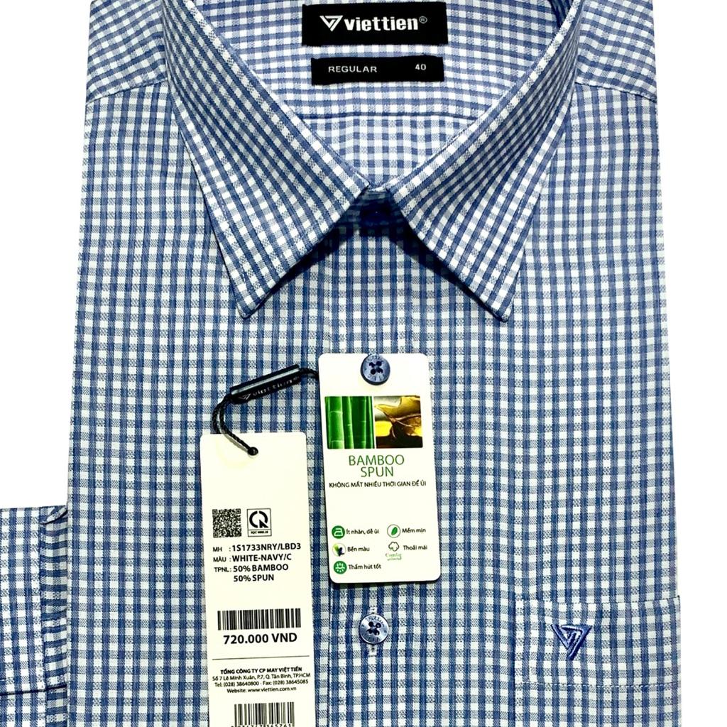 Viettien - Áo sơ mi nam dài tay Vải sợi tre Ca rô cao cấp 1S1733 Regular - Ca rô