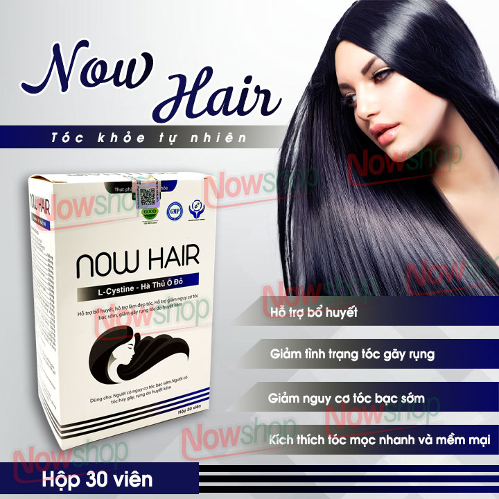 Viên uống hỗ trợ mọc và làm đẹp móng tóc Now Hair L - cystine Hà Thủ Ô Đỏ giúp giảm xơ rối gãy rụng làm đen cải thiện tóc bạc sớm