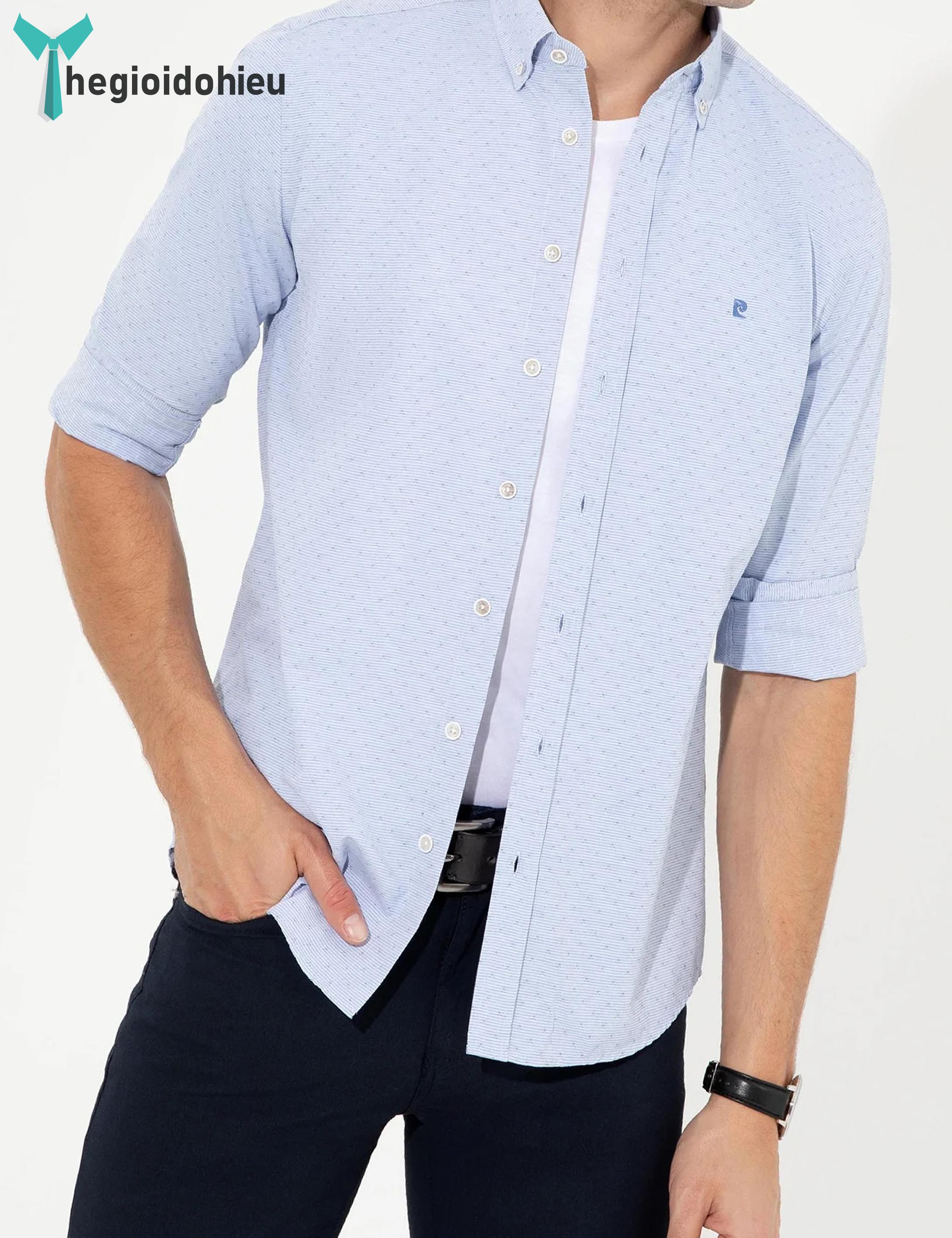 Áo sơ mi nam dài tay Pierre Cadin PCLShirt157 (Xanh nhạt họa tiết) - Hàng nhập khẩu - Không túi - Xanh nhạt họa tiết