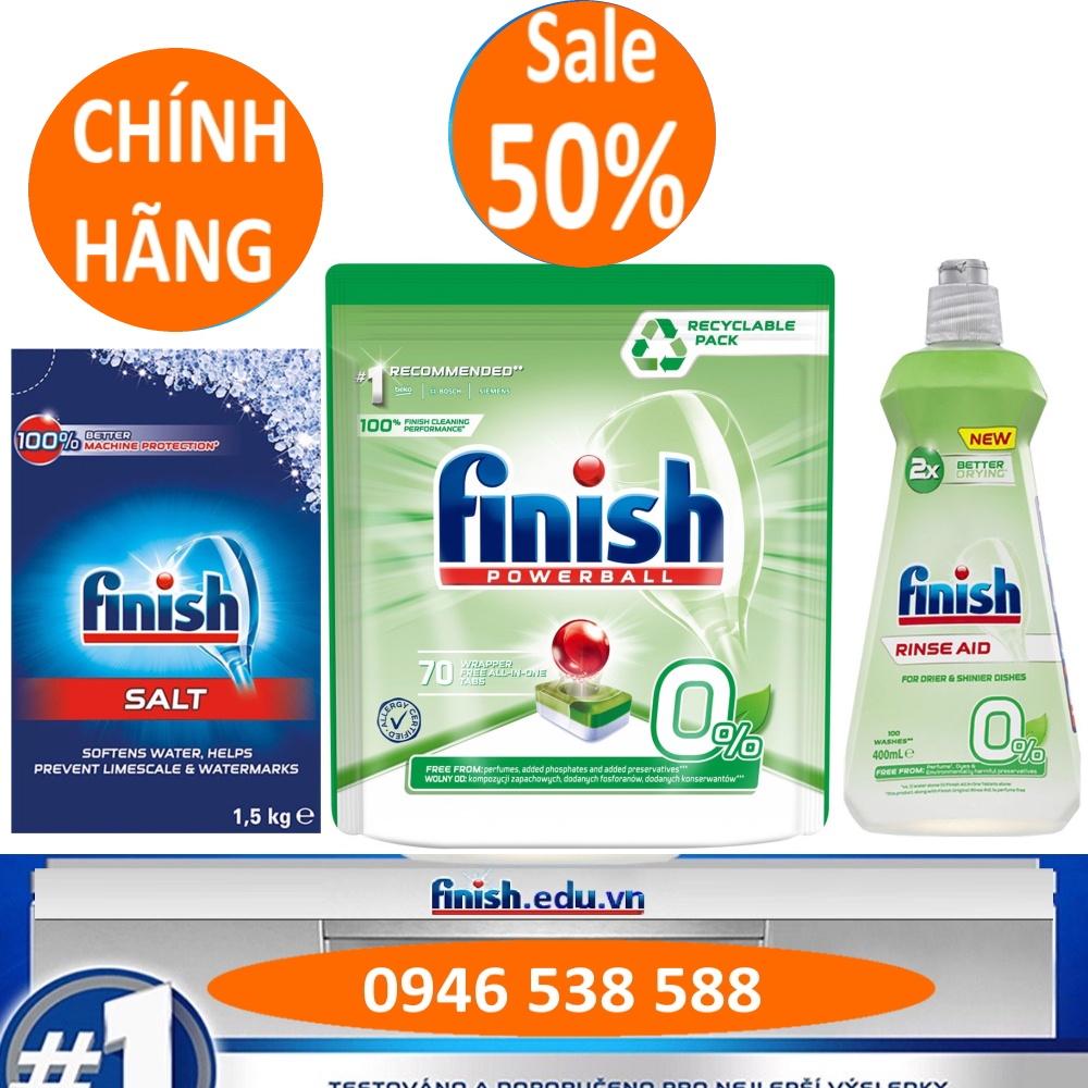 Combo Viên rửa bát Finish Eco 0%70 viên + Bóng Finish Eco 400ml + Muối Finish 1,5kg