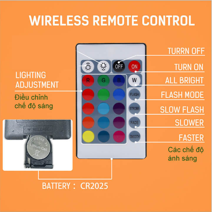 Đèn led pha đổi màu RGB 50W-220V kèm điều khiển từ xa-Remote