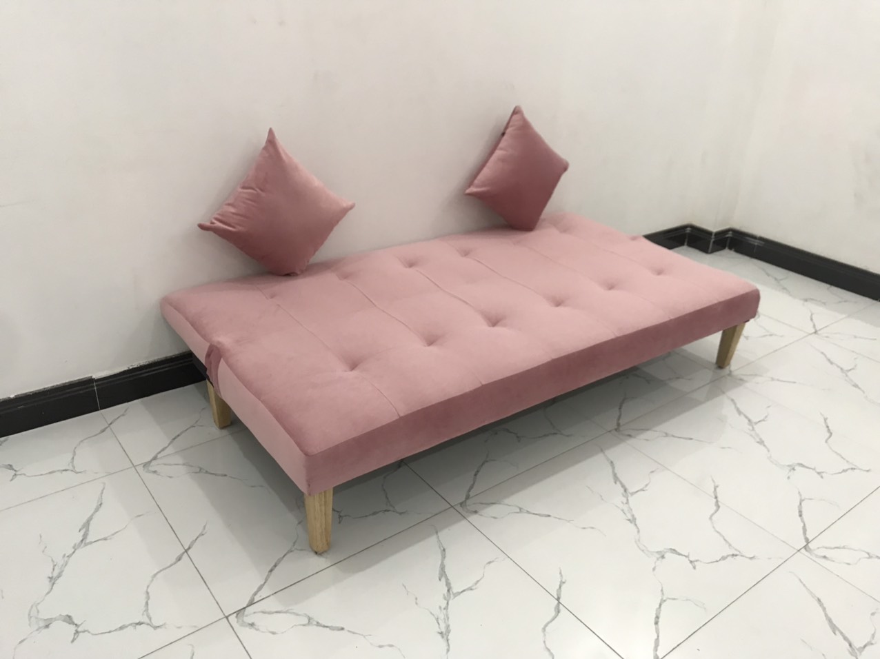 Bộ ghế sofa bed giường nằm hồng vải nhung nhiều kích cỡ