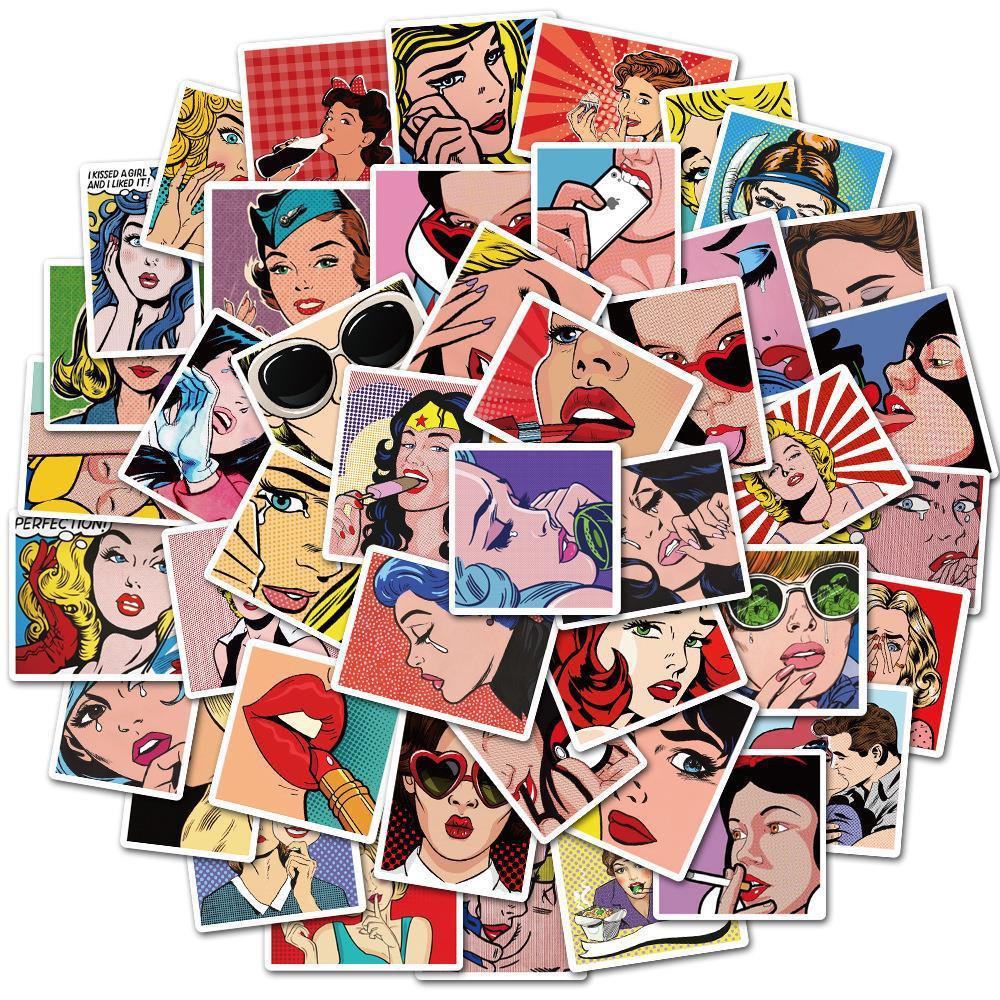 Sticker pin up girl retro hoạt hình cute trang trí mũ bảo hiểm,guitar,ukulele,điện thoại,sổ tay,laptop-mẫu S45