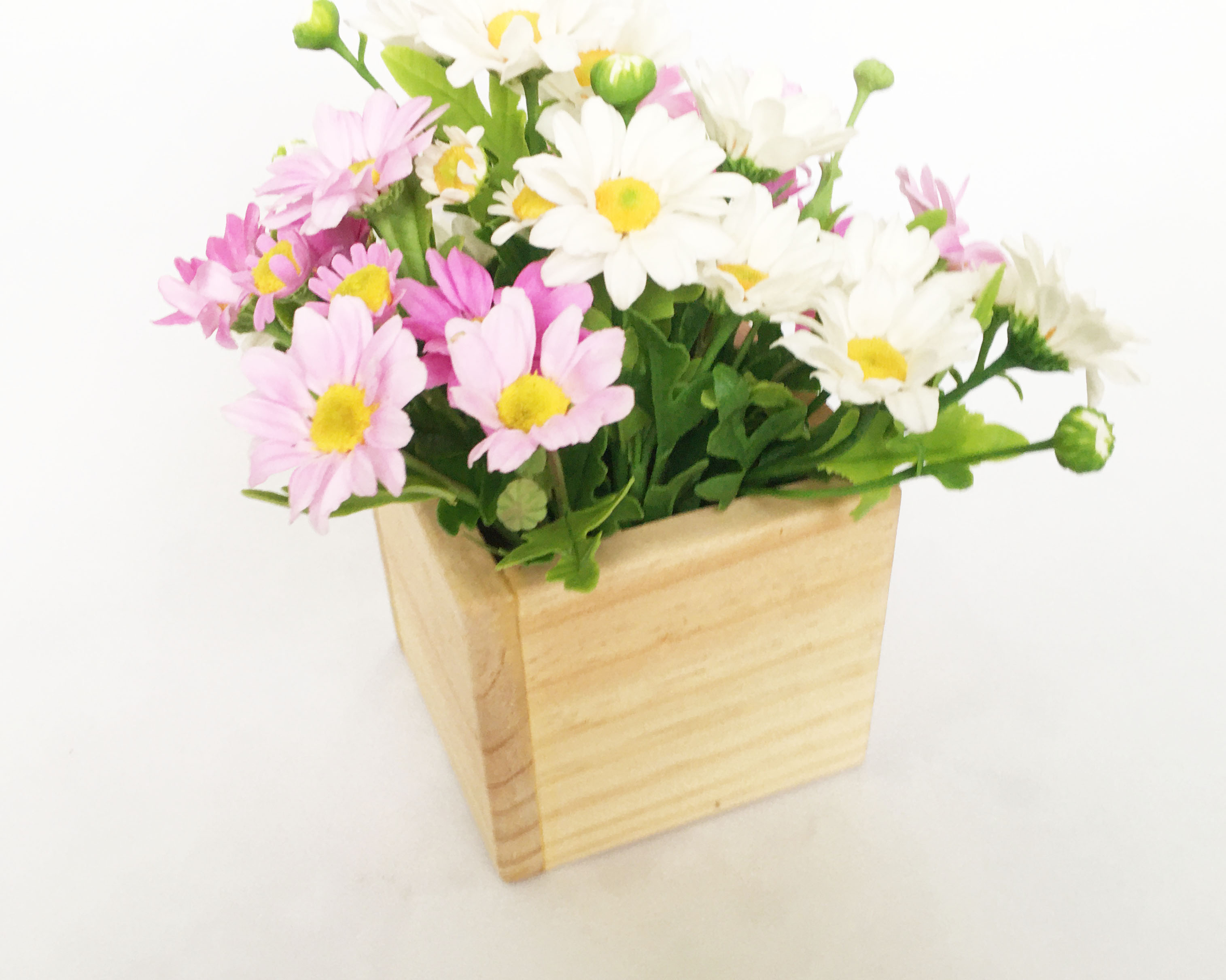 Chậu gỗ thông vuông 10x10x10cm đa năng - cắm hoa / hộp đựng đồ / kệ trang trí