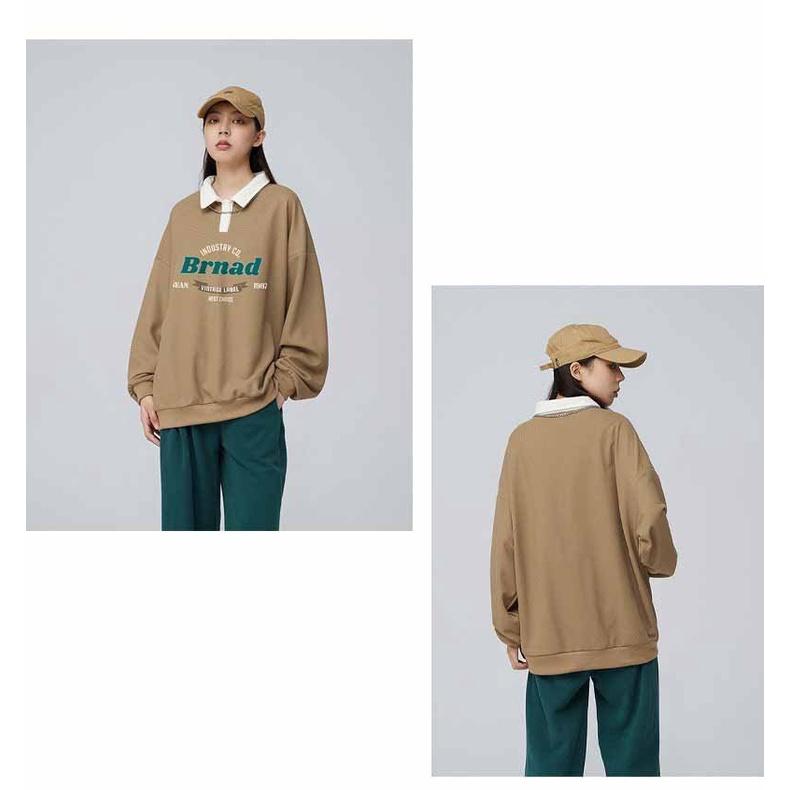 Áo Polo dài tay Sweater BRNAD From rộng Unisex nam nữ In Chữ Phối Màu Cổ Bẻ- áo polo nỉ dài tay nam nữ G5