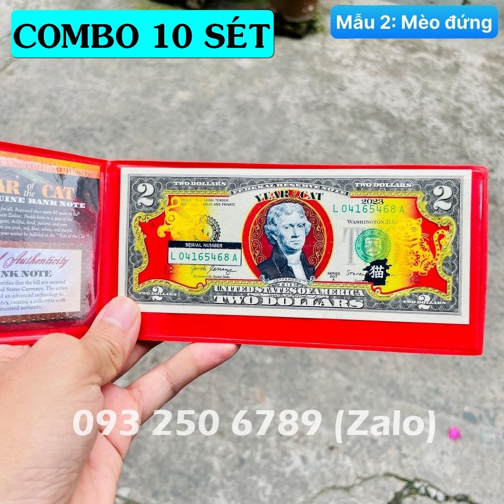 TIỀN LÌ XÌ MAY MẮN - TỜ 2 USD HÌNH CON Mèo 2023 MẠ VÀNG MỸ [MÈO ĐỨNG