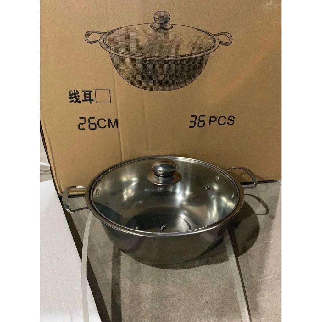 Nồi lẩu um xào inox 26cm bếp từ nắp kính