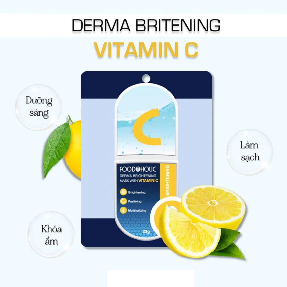 Hộp 10 Mặt Nạ Dưỡng Ẩm, Sáng Da Chiết Xuất Vitamin C Foodaholic Derma Brightening Mask 23g x 10