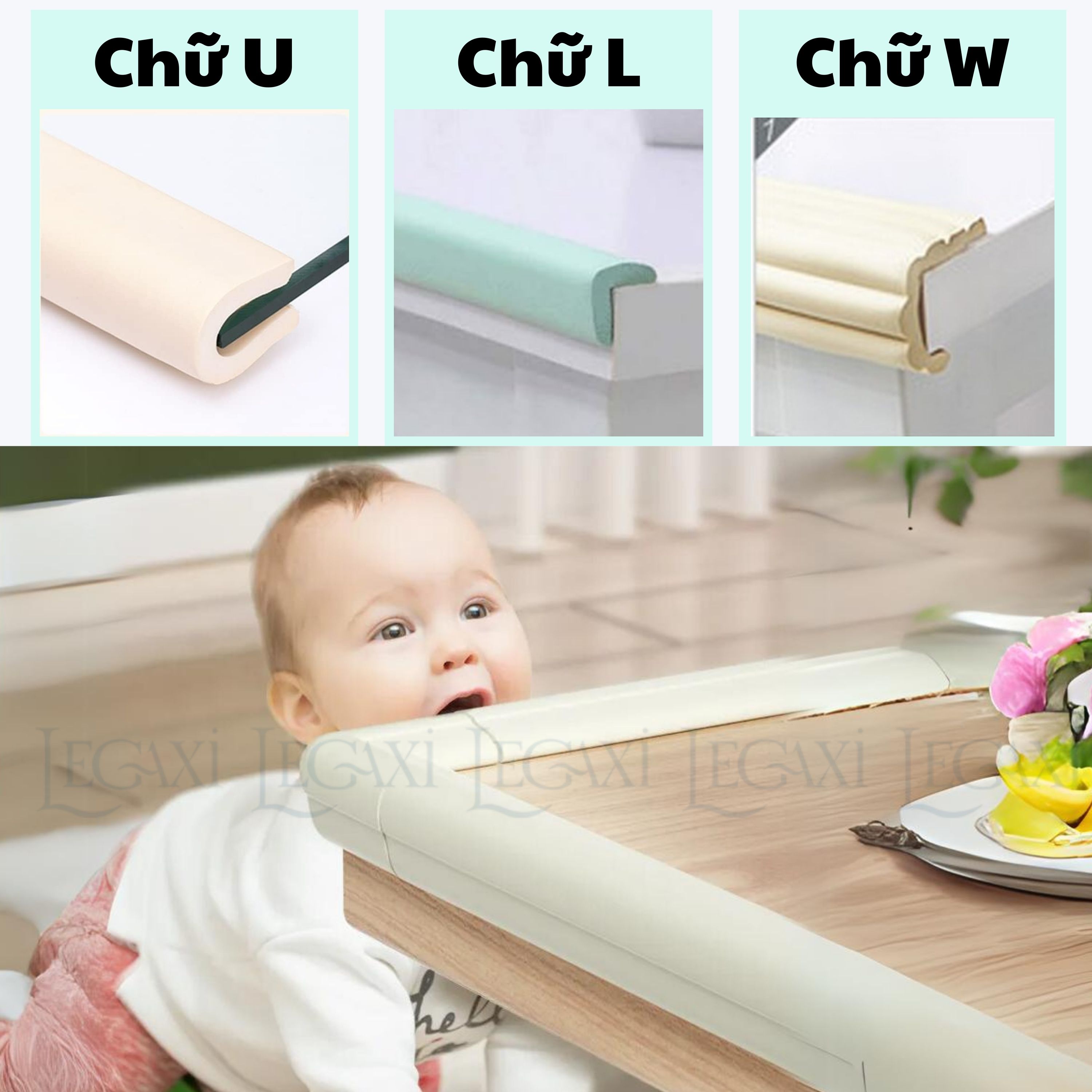 Cuộn Xốp Dài 2 Mét Bọc Cạnh Bàn Chữ U-W-V, Miếng Dán Bịt Góc Tường Chống Va Chạm An Toàn Cho Bé Legaxi