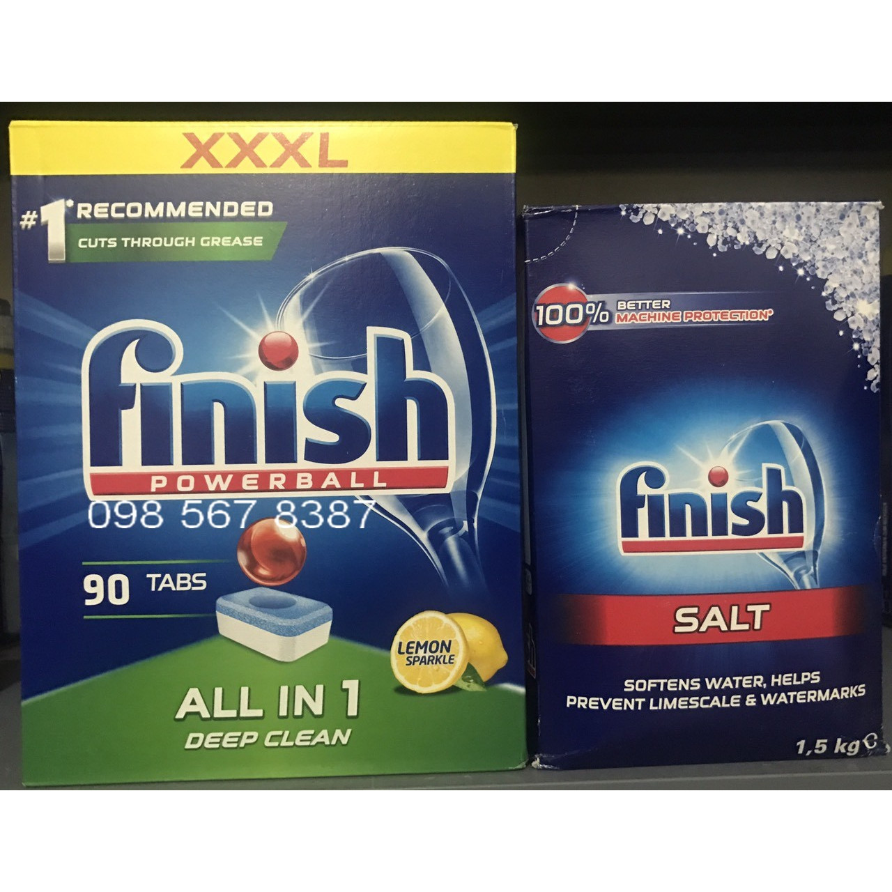 combo muối rửa bát finish 1,5kg+viên rửa bát finish 90 viên hương chanh dùng cho máy rửa bát