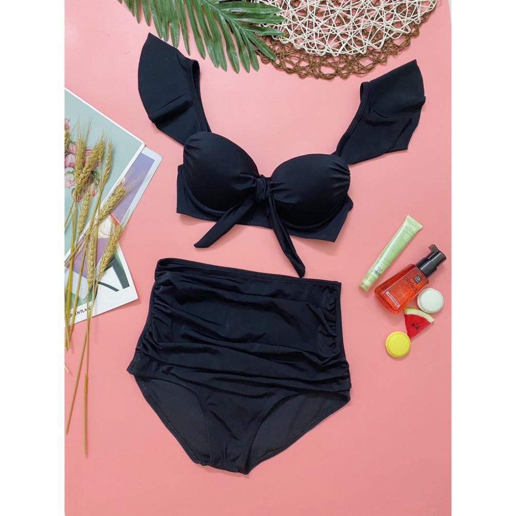 freeship Bikini hai mảnh đen cánh tiên nơ ngực có gọng độn đẹp mặc đi bơi đi biển