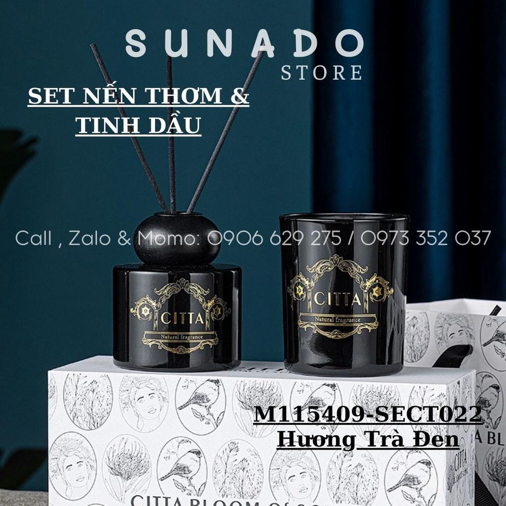 SET Nến Thơm và Tinh Dầu Hương Trà Trắng Trà Đen Hộp quà Sang trọng