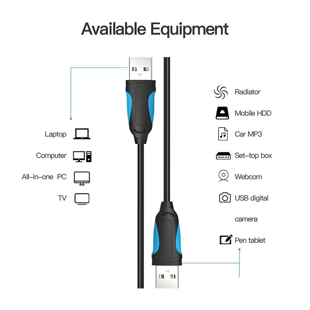 Cáp USB 2.0 2 đầu đực Vention, dài 1.5m/2m/3m/5m - Vention VAS-A06 Hàng Chính Hãng