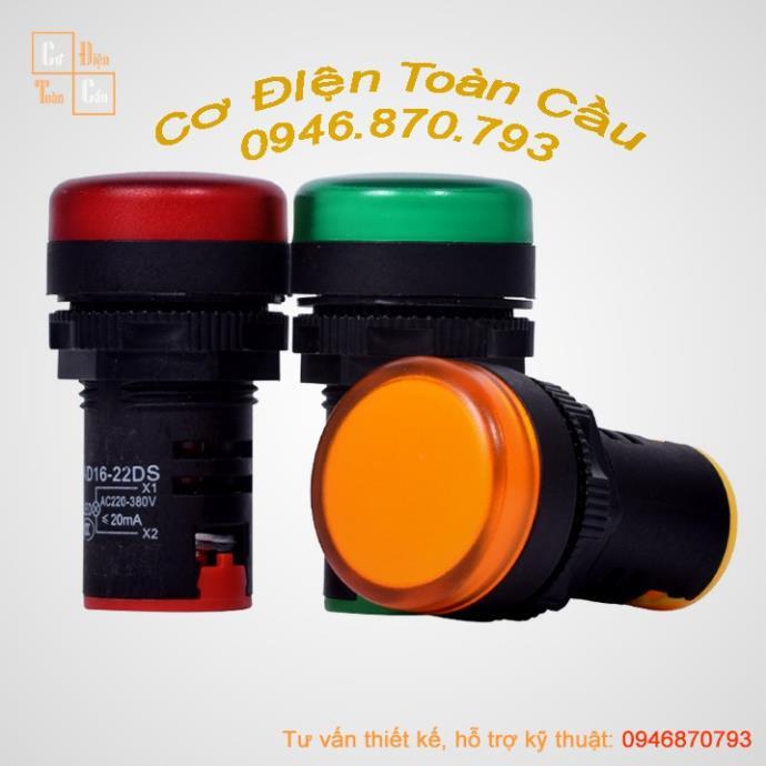 Đèn báo phi 22mm AD16-22D/S đầy đủ 3 màu Đỏ, Xanh, Vàng 220v 24v